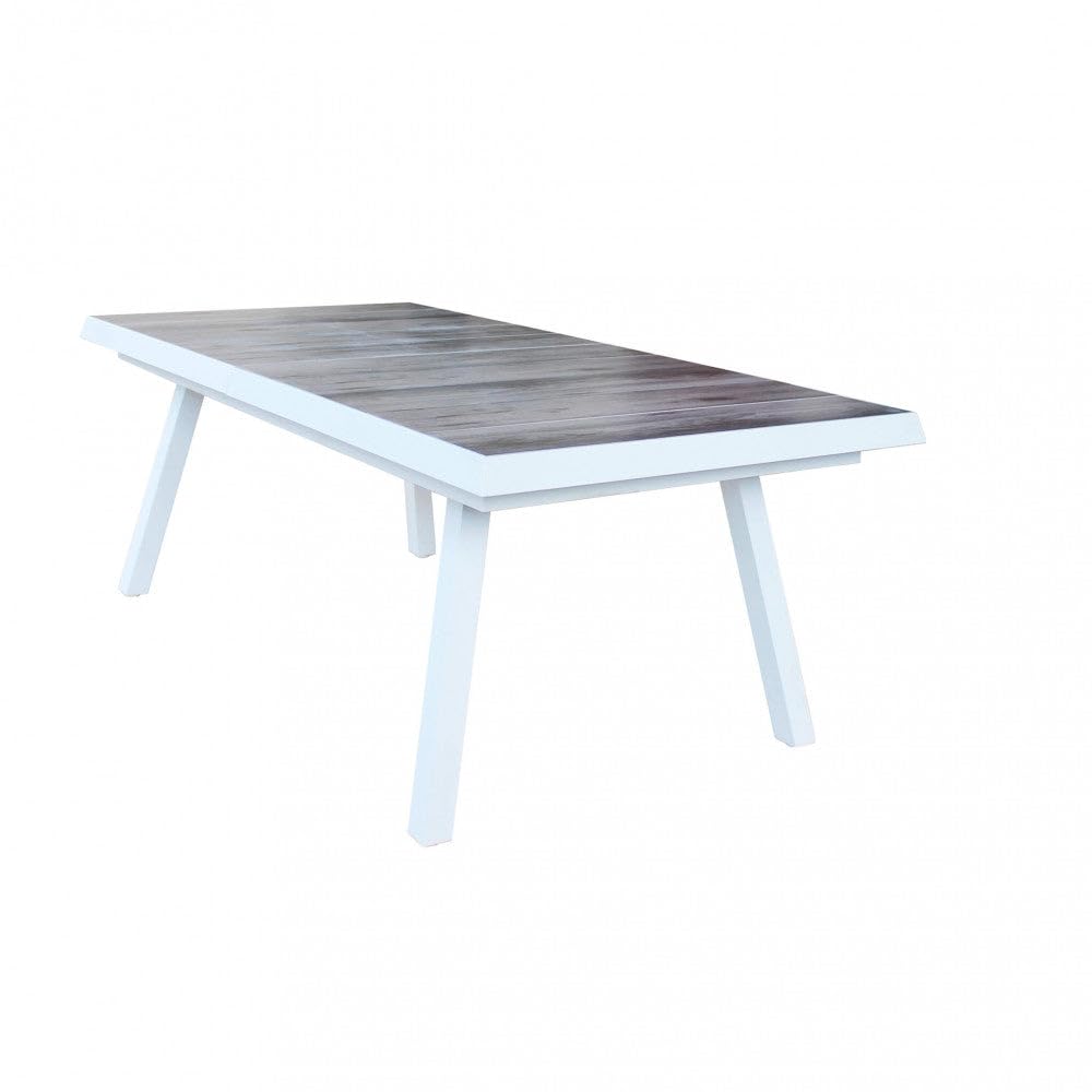 Tavolo allungabile da esterno giardino in alluminio con piano in gres effetto legno 205/265 cm Lincoln - White
