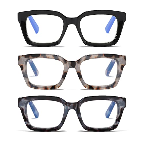 Image of 3 Pack Oversize Square Design Reading Glasses for Women, Blue Light Blocking Computer Reader
