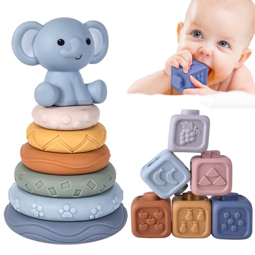 Juguetes Construcción, NTYUTIUT Juguetes Montessori Bebe, Bloques de Silicon Suaves de Construcción para Apilar y Encajar, Juguetes Educativos con Números, Formas, Carta, Animales y...
