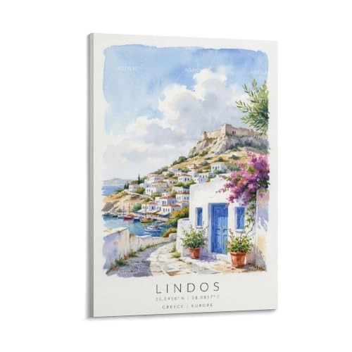 Affiche Lindos vintage aquarelle, cadeau de décoration idéal