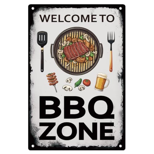 Welcome to BBQ Zone Targa vintage in latta per barbecue retrò arte poster da parete per casa cucina ristorante decorazione da parete 20 x 30 cm