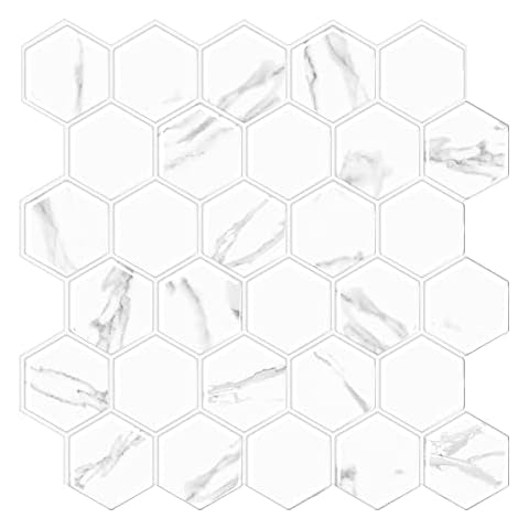 Tic Tac Tiles Peel and Stick Tiles in Hexagon Designs (10, Thicker Marble) Cover