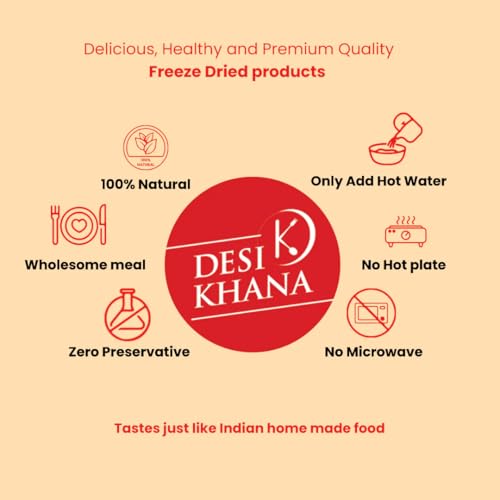 Desi Khana Ready To Eat (Pack Of 1) Veg Makhanwala - 3 Minute Instant Healthy Main Course Food Make Approx 190-200 gm | Just Add Hot Water | Zero Preservative | Wholesome Meal(50g Pouch, Freeze Dried)