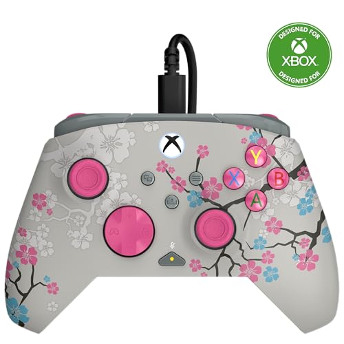 Turtle Beach Rematch Advanced Cherry Blossom Manette de jeu filaire - Licence Xbox Series XS, Xbox One et PC avec Phosphorescent, Boutons Programmables, Gâchettes, commandes audio et câble de 2.5 m