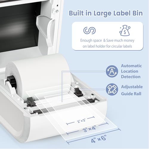 Image of ASprink Bluetooth Thermal Label Printer 4x6 - D520BT Thermal Shipping Label Printer Build-in Holder, Wireless Label Printer for Small Business, Compatible with USPS, Shopify, Ebay,Amazon, White