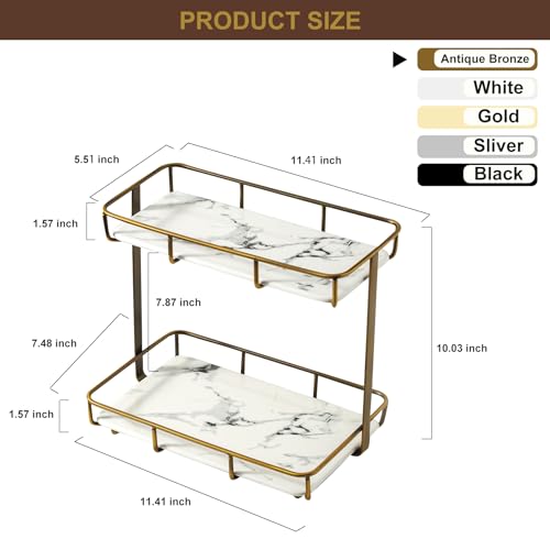 Bathroom Organizer Countertop Perfume Organizer Makeup Organizer Cosmetics Storage Display Rack Vanity Tray Dresser Stainless Steel Gold Shelf White Marble Ceramic Tray