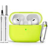 Picture of Ljusmicker for AirPods Pro Case Cover with Cleaner Kit,Silicone Protective Case for Apple AirPod Pro 2nd/1st Generation Case for Women Men,AirPods Pro Case Accessories with Keychain-Fluorescent Green