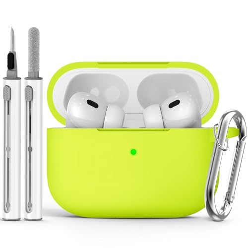 Image of Ljusmicker for AirPods Pro Case Cover with Cleaner Kit,Fluorescent Green | Silicone Protective Cover for Apple AirPods Pro 2nd /1st Generation Case with Keychain for Women Men,Shockproof