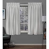 Exclusive Home Curtains Sateen Twill Woven Room Darkening Blackout Pinch Pleat/Hidden Tab Top Curtain Panel Pair, 63' Length, Vanilla