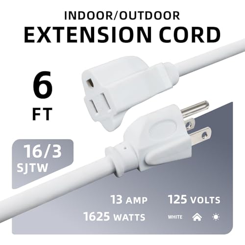 Image of EP 6FT Outdoor Extension Cord, 16 /3 SJTW Heavy Duty White, ETL Listed