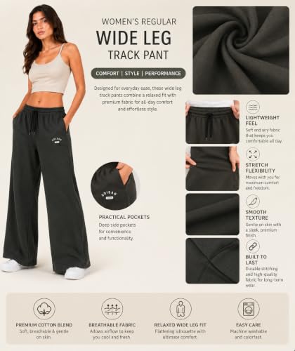 Image of Women's Cotton Wide Leg Track Pants | High Waist Palazzo Trousers with Elastic Drawstring