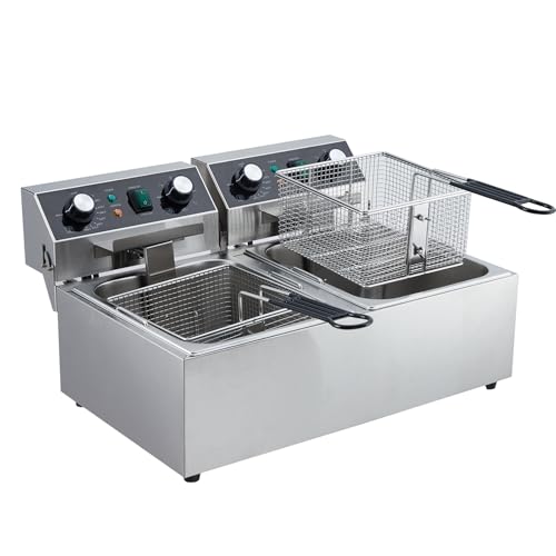 GarveeHome Commercial Deep Fryer - Dual Tanks, 2 Frying Baskets, 21QT/ 20L Capacity, 3600W, 110V, w/Timer and Overheat Protection, 2 x 10L Countertop Fryers for Restaurant