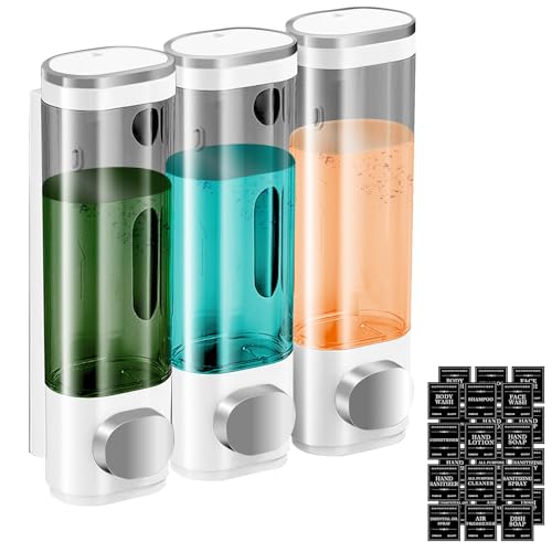 Dispensador de jabón de pared, dispensador de gel de ducha de 300 ml, dispensador de jabón manual, dispensador de jabón en la pared, sin taladrar, dispensador de gel de ducha, dispensador de champú,