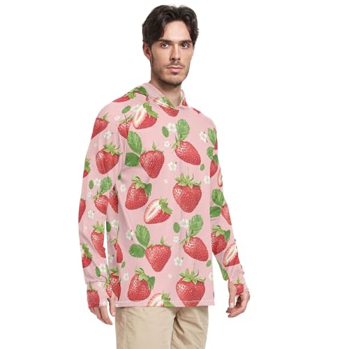 Sweet Strawberries Fruit Blush Mens Sun Shirts Protection Long Sleeve Swim Shirts Swim Shirt UPF 50+ S2