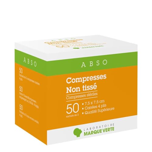 Marque Verte Abso Compresses Stériles Non Tissé 7,5cm x 7,5cm 100 compresses