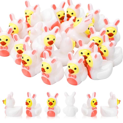 Image of 50 Pcs Rabbit Ducks Toy Figures, Easter Mini Bunny Resin Ducks Bulk, Tiny Rabbits Figurine Dress up Duck Toy for Easter Party Favors (Bunny Duck)