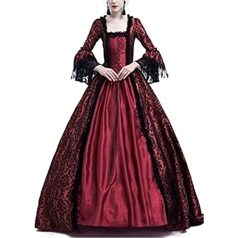 Medieval Renaissance Gown Dress for Women,Victorian Irish Gothic Retro Vintage Velvet Lace Up Female Over Long Dresses Halloween Party Queen Princess Vampire Cosplay Costumes (L, Red) Cover
