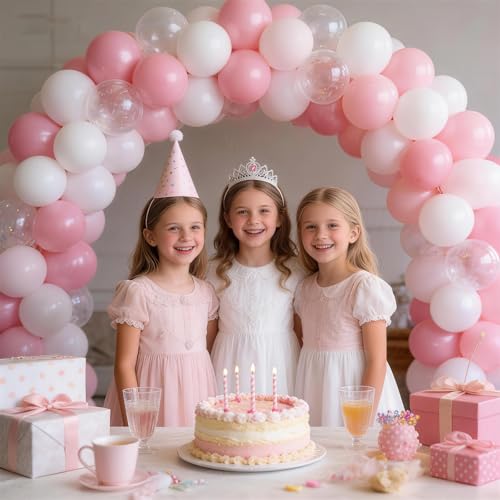 Image of 160Pcs 12 Inch Pink White Pastel Pearl Clear Latex Balloons for Girl Baby Shower Bridal Wedding Birthday Party Decorations