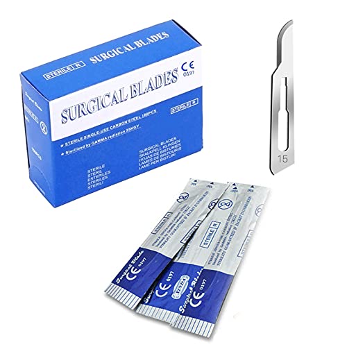 AAProTools Pack of 100 Disposable Blades 15, Size 15 Scalpel Blades for Knife Scalpel, High Carbon Steel Dermablade Blades. Individually Wrapped 15 Blade, Sterile