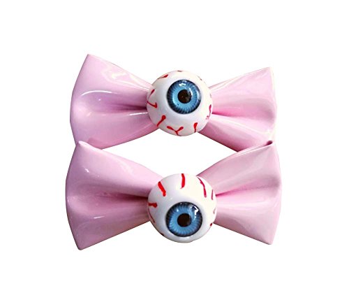 1-Pair Pink Bowknot Blood Eyeball Hair Clips for Halloween Party Punk Rock