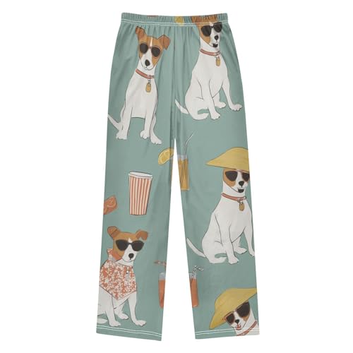 Jack Russell Dog with Hats Boys Long Pants Soft Trousers Elastic Waist Kids Lounge Bottoms with Pockets S-XL2