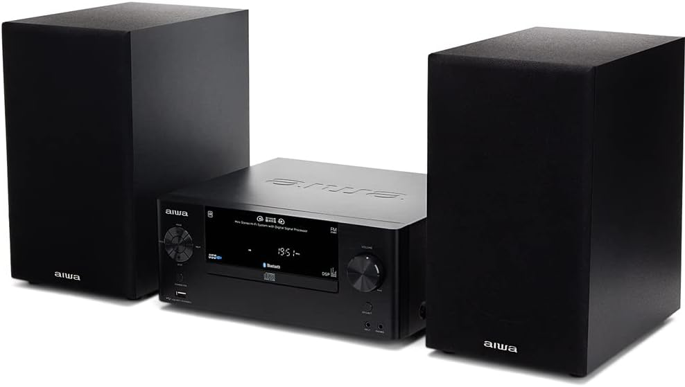 Aiwa MSBTU-500 - Micro chain with remote control, (Hi- Fi, Bluetooth, Sound equipment for your home, CD, Bluetooth, USB-Charging, MP3, FM Radio, 50W (RMS), Compact design, Equalizer) - Black/White
