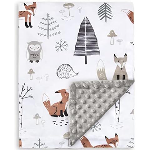 HOMRITAR Baby Blanket for Boys Girls Soft Plush Minky Blanket with Double Layer Dotted Backing for Toddler with Forest Foxes Multicolor Printed 30 x 40 Inch (75 x 100 cm) Cover