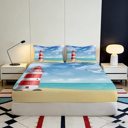 Drap housse imprimé oiseaux marins microfibre 3D à bonnet 25cm