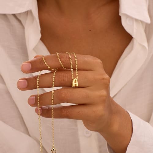 Initial Necklaces for Women Bubble Gold Silver Letter Necklace Dainty Personalized Charm Pendant Name Necklace Cute Non Tarnish Fashion Accessories Teen Gift Trendy Stuff Jewelry Gifts3