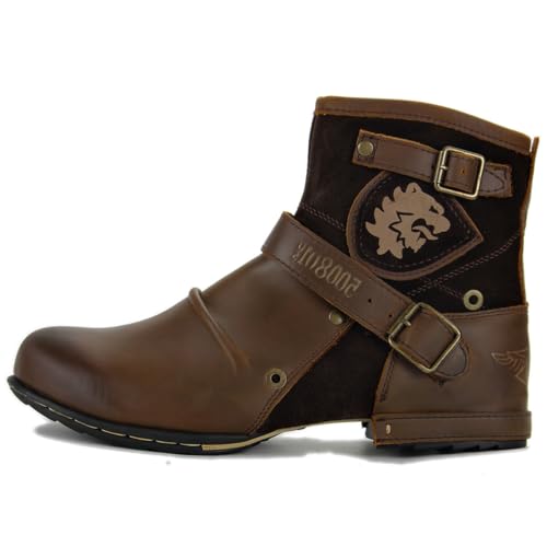 Image of Leather Casual Motorcycle Combat Hiking Dress Ankle Boots for Men with Side Zipper