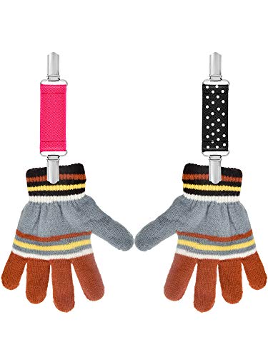 Chengu 8 Pieces Mitten Clips Elastic Gloves Clips For Kids Stainless Steel Gloves Strap (Black, Dark Blue,Black With White Dots And Rose Red) #TOP5