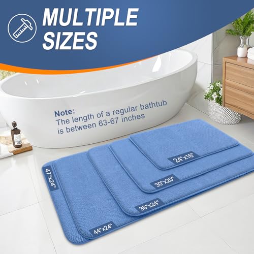 Image of OLANLY Thick Memory Foam Bath Mat Rug 30x20, Extra Soft Absorbent Bathroom Rug, Quick Dry Bath Mat, Non-Slip, Machine Washable Carpet for Floor, Tub and Shower, Home Decor Accessories, Cornflower Blue