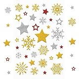  340 Weihnachtsaufkleber, Glitzer Sticker Stern Schneeflocken Aufkleber Etiketten, Gold Weihnachtssticker Selbstklebend zum Basteln, Weihnachtsdeko Kinder, für Geschenke, Weihnachtskarten（10 Bogen