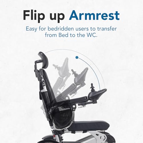 Image of Everactiv EcoPower Heavy Duty Electric Wheelchair | Lithium Ion Battery | Air Travel Friendly | Foldable & Portable Motorized Wheelchair | Comes With Remote for attendant | Aluminium Made | Additional Headrest | Reclining Function