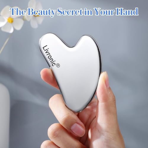 Image of Livronic Premium Stainless Steel Gua Sha Tool for Face & Body | Metal Facial Massage Tool for Lymphatic Drainage, Skin Tightening, Jawline Sculpting, Anti-Aging, Neck, Eyes & Full Body Muscle Massage