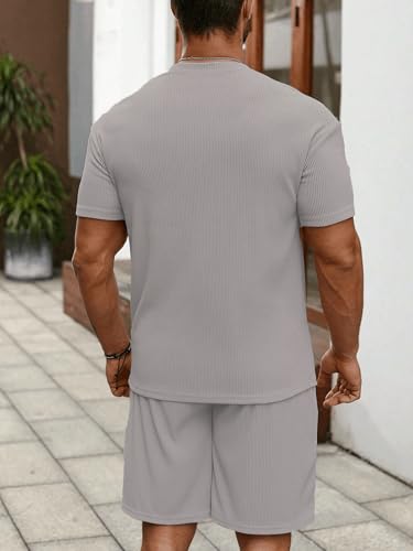 SHIENZY Men's Cotton Blend Casual Solid Printed Night Suit Co-Ord Set || T-Shirt and Shorts Nightwear Set || Sleepwear/Loungewear for Regular Wear (1163SHZ_Gry_XL) Grey - Image 4 thumbnail
