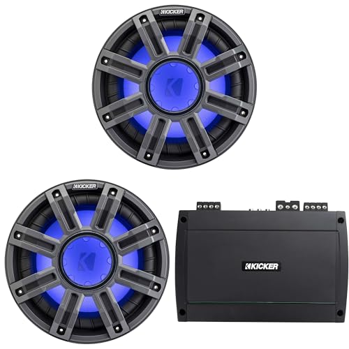 Kicker (2) 51MWE104 - MWE 10-Inch Premium Marine Subwoofer (Enclosure) 4-ohm & 48KXMA8004 Marine Amp Bundle