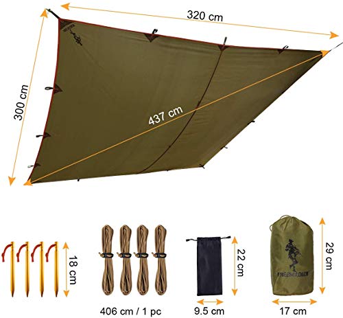 FREE SOLDIER Tarp Wasserdicht 3x3,2m Tarp Ultraleicht Zeltplanen UV Schutz Camping Sonnensegel Zelt Freien… - Image 4