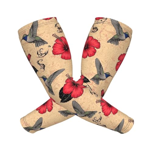 VAFZASC Women Girls Fashion Warm Arm Sleeves Classic Hummingbird Art Lily Flowers Birds Thermal Compression Sleeves for Winter Cold Weather Hiking Driving