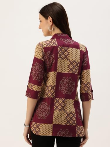 Image of feranoid Classic Collared Cotton Shirt with 3 /4 Sleeve for a Timeless Casual Look