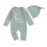 MERSARIPHY Newborn Baby Boy Girl Clothes Hi I'm New Here Coming Home From Hospital Outfits Gender Neutral One Piece Romper (Green, 0-3 Months)