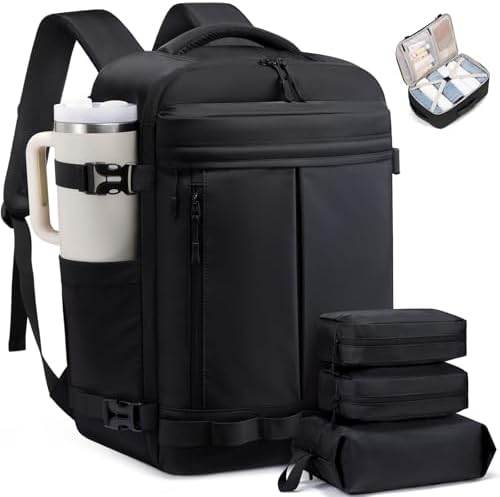 LOVEVOOK 40L Travel Backpack for Women Men, Airline Approved Carry On Luggage with 3 Cubes Accessories, TSA Personal Item Travel Cruise Essentials, Waterproof Weekender Overnight Bags fits 17" Laptop