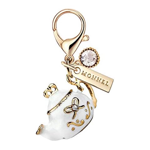 Monnel MC93 3D Teapot Lobster Clasp Charm Pendant with Pouch Bag (1 Piece,White) Cover