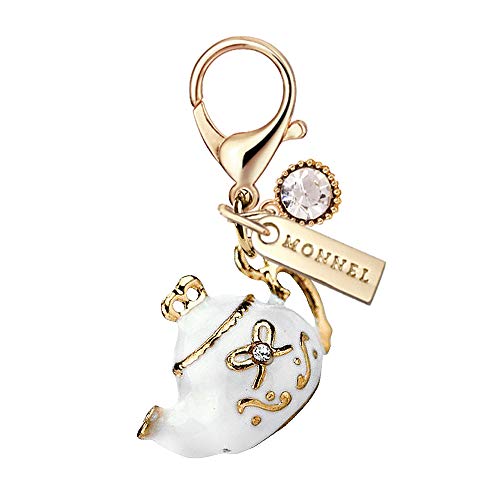 Monnel Mc93 3D Teapot Lobster Clasp Charm Pendant With Pouch Bag (1 Piece,White) #TOP16