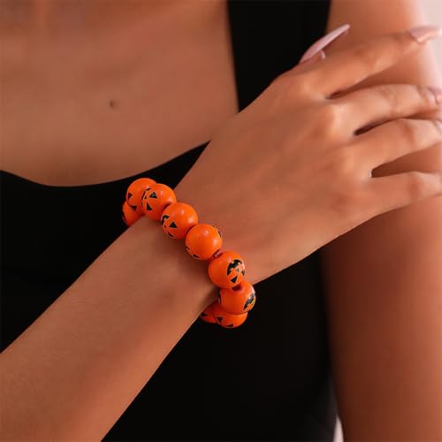Cute Pumpkin Beaded Bracelets - Stretchable Halloween Accessory for Cosplay & Party Costume Jewelry2