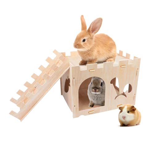 Maison de Lapin, Château de Lapin en Bois Grande Maison de Lapin Château de Lapin Amovible Adapté Aux Lapins Cochons d'Inde, Hamsters, Chinchillas, Furets