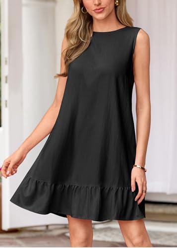 Image of KIRUNDO Women's Casual Summer Dresses with Ruffle Hem | Shift Mini Length, Crewneck Sleeveless Flowy, Beach Vacation Sundress, Maternity Dress, 2026 Cute Spring Fashion Clothing