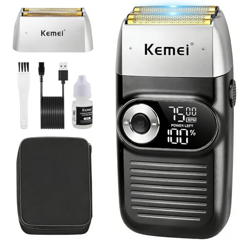 KEMEI Rasoir en papier d'aluminium pour barbier pour homme, rasoir électrique rechargeable avec tondeuse à barbe, rasoirs en papier d'aluminium lithium titane sans fil...