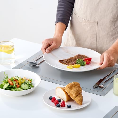 Image of Bestone 12 Pieces Round Kitchen Dinnerware Sets,Plates and Bowls sets,Dishes, Plates, Bowls, Dish Set,Plates and Bowls,Service for 4, Orange and White Marble