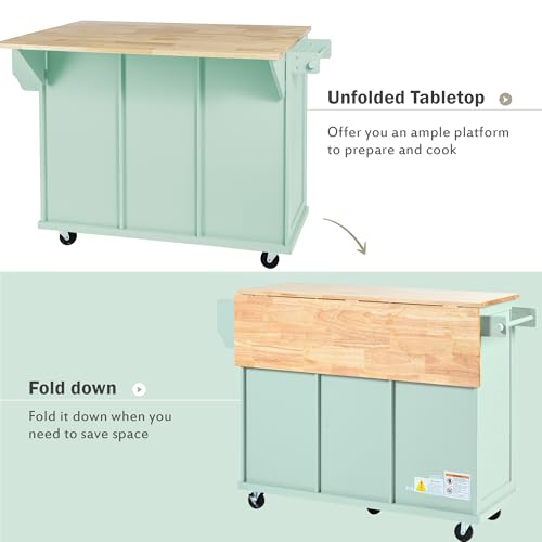 Kitchen-Island-Cart-on-Wheels-with-Drop-Leaf-Rolling-Kitchen-Island-with-Internal-Storage-Racks-and-3-Storage-Drawers-Large-Kitchen-Cart-for-Dinning-Room-Living-Room-Mint-Green Kitchen Island Cart on Wheels with Drop Leaf Rolling Kitchen Island with Internal Storage Racks and 3 Storage Drawers Large Kitchen Cart for Dinning Room Living Room Mint Green